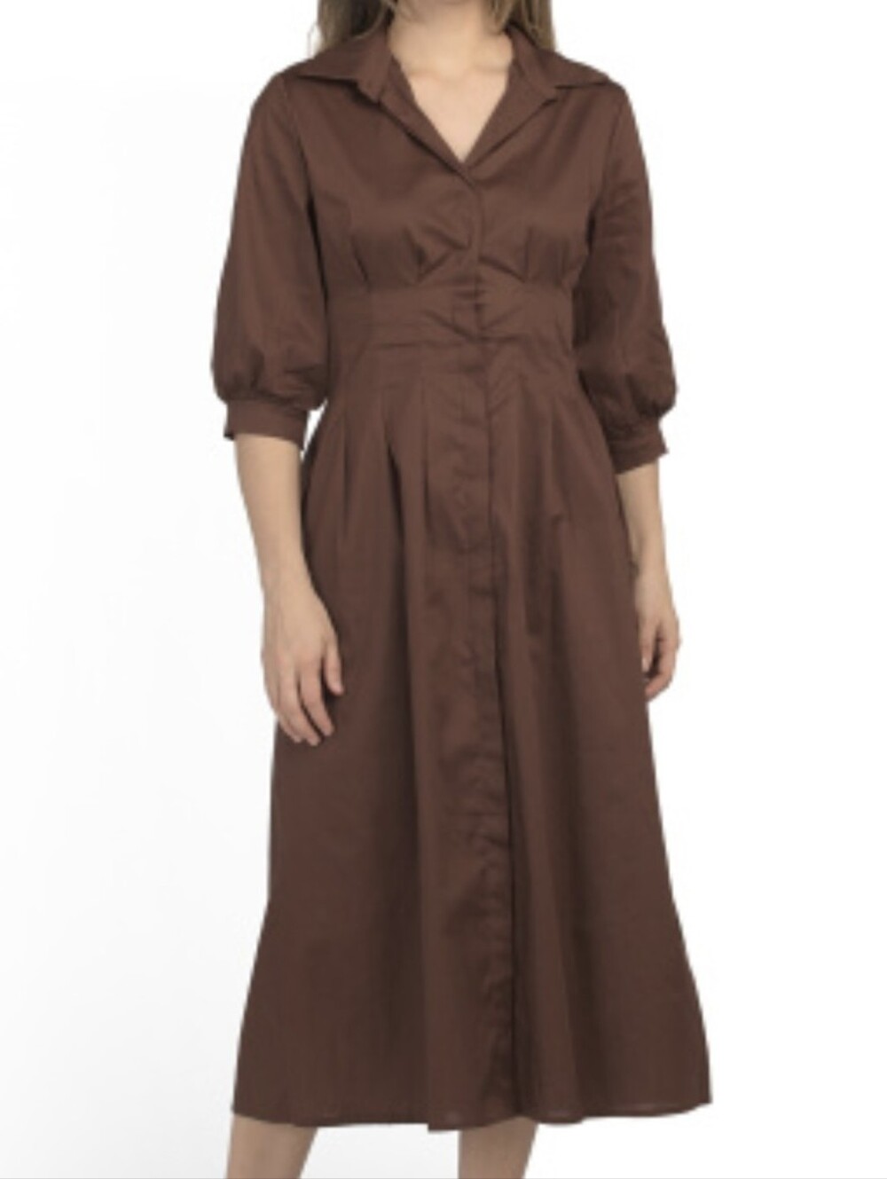 NWT - Italy Cotton Stretch "Civico 51" Collared Pleated Waist Midi Dress- Size M
